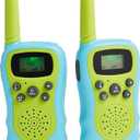 Kids Walkie Talkie Set, Range Extending Set of 2, for Camping or Birthday Toys, Green and Blue