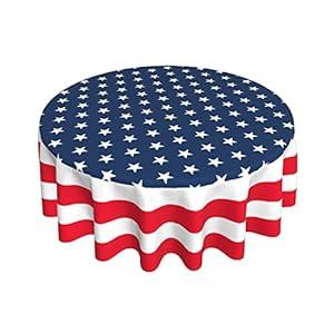 Patriotic Tablecloth Round 60 Inch 4th of July Table Cloth Washable Spillproof Wrinkle Free Blue Red White Independence Day Holiday Fabric Table Cover for Indoor Outdoor Kitchen Dinning Round Tables