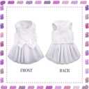 IDOMIK Dog Wedding Dress Puppy Bowknot Princess Skirt, Pet Bride Pure White Lace Tutu Formal Dress Flower Bubble Skirt Tulle Ruffle Sundress Vest Shirts, Birthday Party Costume for Small Dog Apparel S
