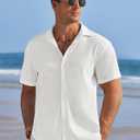 COOFANDY Men's Casual Shirts Short Sleeve Waffle Knit Button Down Shirt Wrinkle Free Summer Beach Tops (XXL)