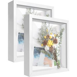 8x10 Shadow Box Frame Display Case with Letter Stickers, 3D Picture Frame, Display Case Box for Memorabilia, Baby Items, Wedding Memories, Crafts, Tickets and Photos(2Pcs-White, 8x10)