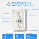 Wall Mount Power Strips Wall Charger 6 Outlet Extender 4 USB Ports (5V, 2.4A, 12W) and Night Light 3-Sided Power Strip with Adapter Spaced Outlets - Multi Plug Outlet Surge Protector for Home Office