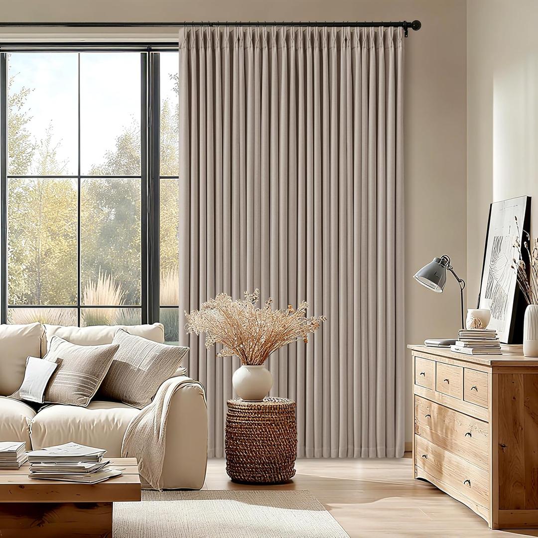 Blackout Pinch Pleat 100 Inch Curtains 2 Panels Set for Living Room Bedroom Farmhouse Farmhouse Pinch Pleated Back Tab Thermal Insulated 100% Black Out Window Curtain 100 Inch Length Taupe Burlywood