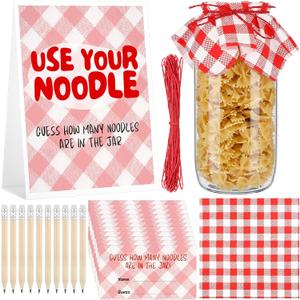 Yungyan 104Pcs Pizza Theme Baby Shower Party Game Guess How Many Pasta Guessing Cards Pencils Standing Sign Plastic Jar Checkered Cloth Twine Paper for Gender Reveal Italian Tomato Themed Celebrations