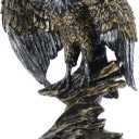 H&W 10.25" Tall Patriotic Eagle On Rocks Statue Wild Bird Eagle Decorative Bronze Patina Resin Figurine
