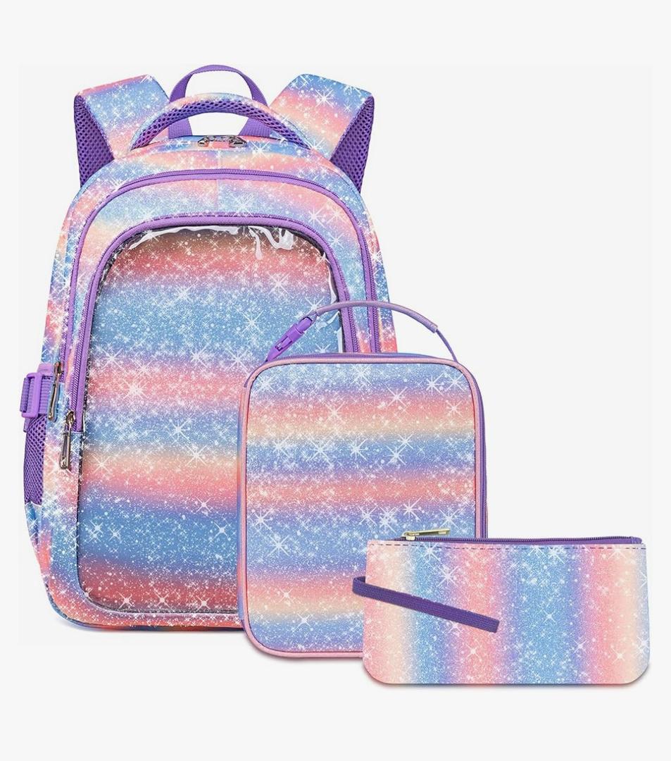 Cute Girls Backpacks with Lunch Box for Kids Candy Gradient Glitter Kawaii School Book Bag for Age 4-6 6-8 8-10 for Primary Kindergarten Elementary Pre School Aesthetic Lightweight Mochila Para Niñas, Color: Bubbles