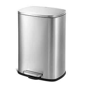 QUALIAZERO 50L/ 13Gal Heavy Duty Hands-Free Stainless Steel Commercial/ Kitchen Step Trash Can, Fingerprint-Resistant Soft Close Lid Trashcan, 50L / 13 GAL
