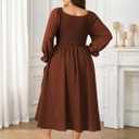 SCOMCHIC Women's Plus Size Wedding Guest Cocktail Dresses Fall Sweetheart Neckline Long Sleeve A Line Formal Maxi Dress (Orange, XL)