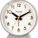 Tinload 4.5" Battery Operated Antique Retro Analog Alarm Clock, Small Silent Bedside Desk Clock, Lighted on Demand, Battery Operated, Snooze, for Living Room, Bedroom, Bedside, Desk(Grey)