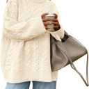Okiwam Women's Oversized Sweaters Crewneck Cable Knit Pullover Casual Loose Fall Outfits Fashion Clothes 2025 (Medium, Beige White)