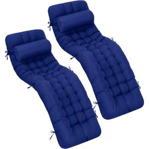 Tudomro 66'' Outdoor Chaise Lounge Cushion Waterproof Patio Pool Chaise Lounge Cushion with Headrest Pillow Tie Fade Resistant Replacement Longue Rocking High Back Chair(Blue,2 Pcs), about 66 x 20.9 x 3.9 inches
