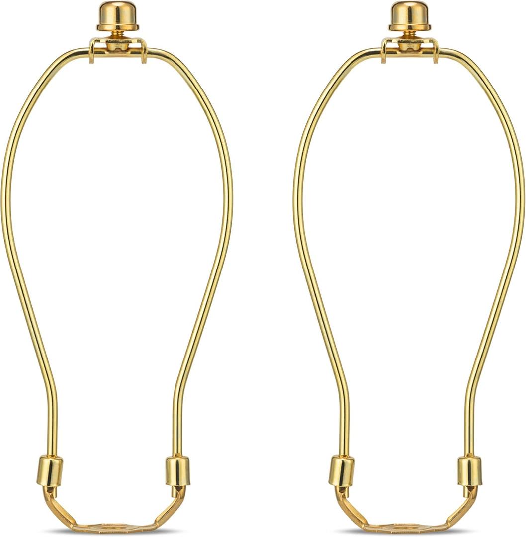 Brass 8 Inch Lamp Harp - 2 Set, Detachable Shade Holder for Table & Floor Lamps, Heavy Duty Bracket with Standard Saddle & Finial