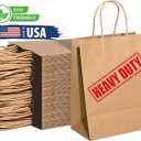 57 Lb Large Kraft Paper Grocery Bags with Handles - 50 Count 12 x 17 x 7 - Durable, Reusable & Eco-Friendly Shopping Bags, Brown Kraft Take-Out Bags for Retail, To-Go, Any Occasion (50, With Handles)