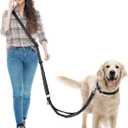 Hands Free Dog Leash, Multifunctional Crossbody Dog Leash, 5.9-9.5Ft Long Waist Belt with Car Safety Buckle and Double-Sided Reflective Stitches for Dogs (Black)