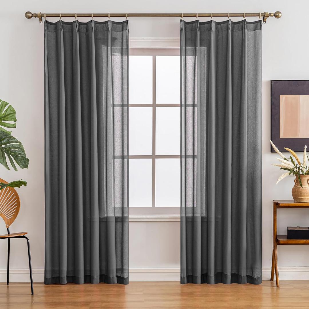 Pinch Pleated Sheer Curtains 84 Inch Length, Semi Voile Sheer Curtains for Bedroom Living Room Pinch Pleated Soft Touch Light Filtering Drapes(Gray, 42 W x 84 L, 2 Panels) (Quiet Shade)
