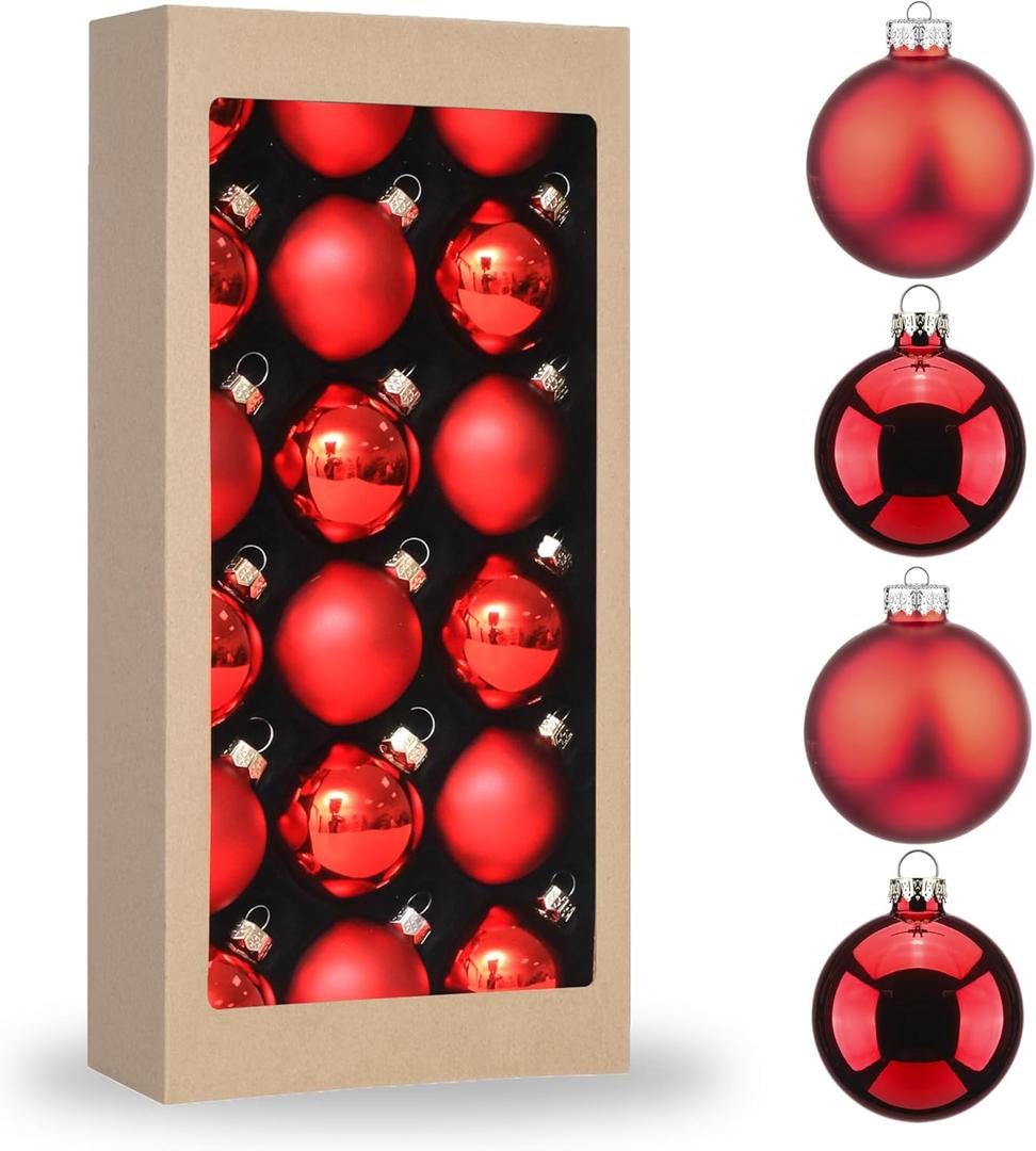 Amooca Christmas Glass Balls Decoration Festival Party Home Decors Holiday Xmas Tree Hanging Ornaments Set 17pc 1.8in Red