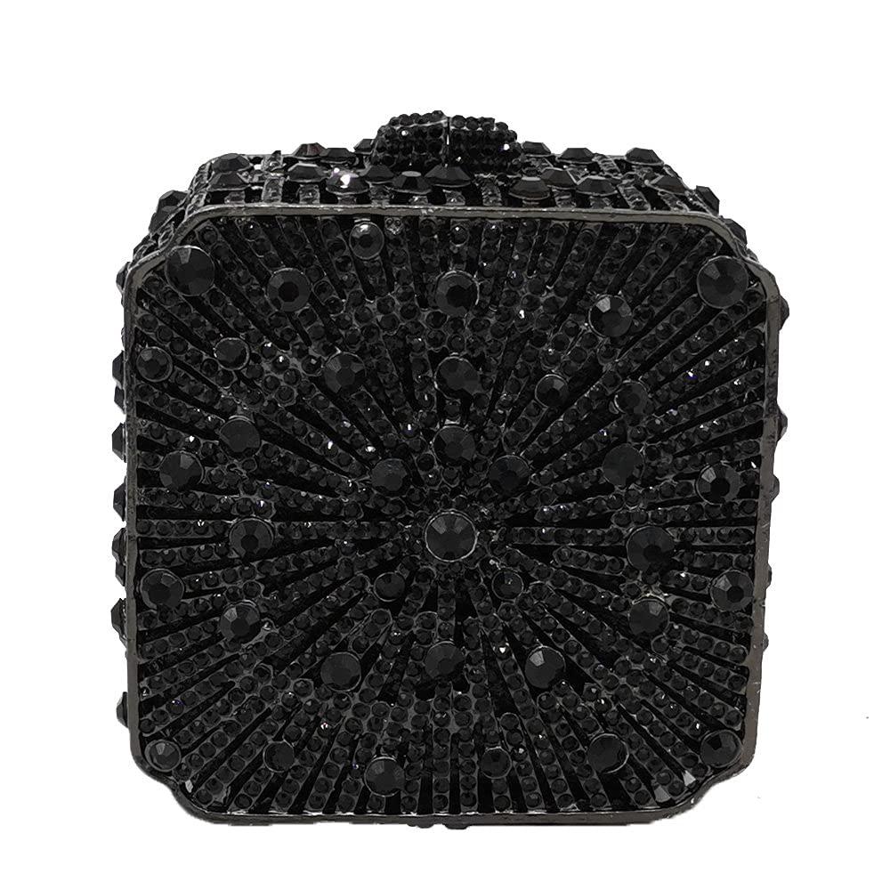 Boutique De FGG Women Metal Box Crystal Clutch Purse Evening Bag Wedding Bridal Rhinestone Handbags Party Clutch Bag,Mini