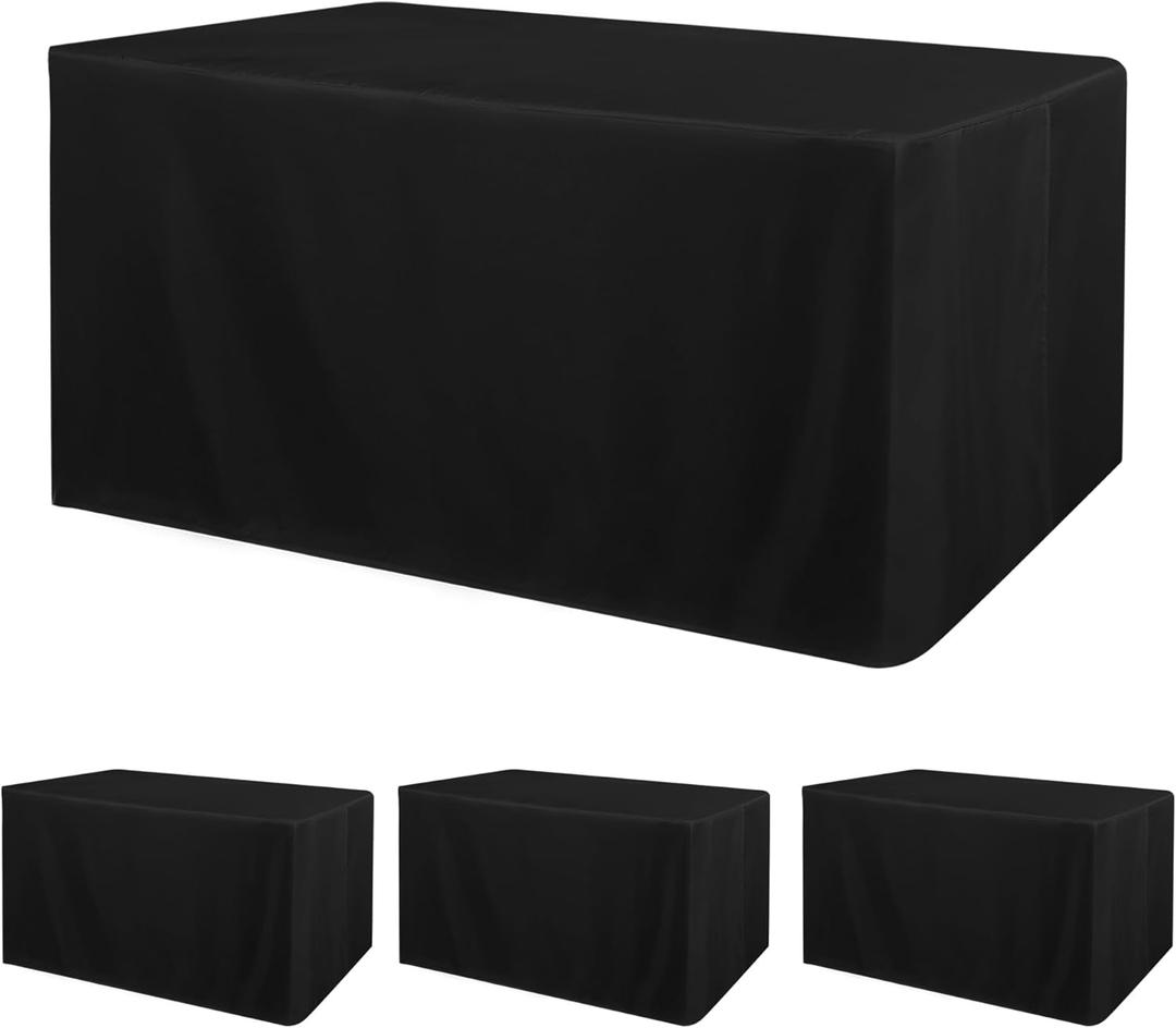 Obstal 4 Pack Black Tablecloth Fitted Table Clothes for 6 Foot Rectangle Tables - Water Resistant Washable Fabric Polyester Rectangle Table Cover for Outdoor/Indoor Uses, 72L x 30W x 30H Inches, Black