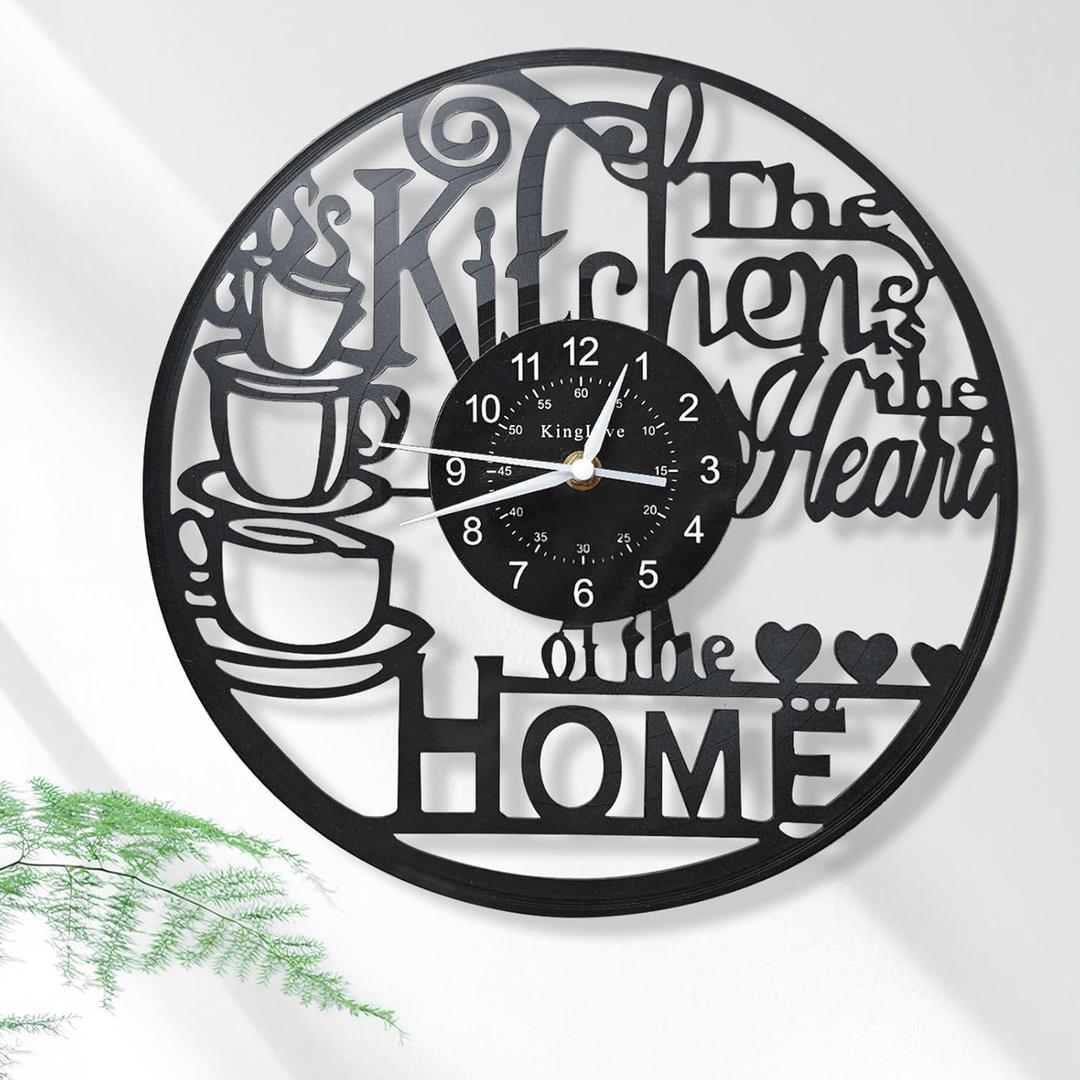 KingLive 12 Inch Kitchen Clocks Vinyl Record Clock, Creative Kitchen Home Decor, Coffee Wall Decor Theme for Restaurant Caf, Gift for Women Wives(Black Coffee Cup) (New)