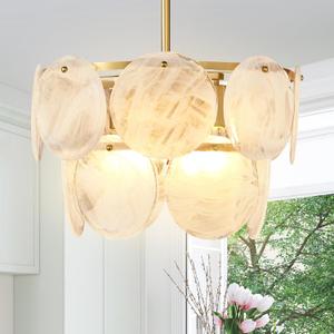 Modern Clouds Gold Chandeliers for Dining Room - 15.7" Clouds Fog Glass Island Light Fixture, Adjustable Hanging Height 4-Light pendant light for Bedroom Living Room Dining Room Kitchen Island Hallway