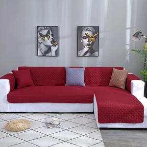 Double Side L Shape Couch Cover Sectional Sofa Covers Set Chaise Couch Cover Slip Covers for Sofas Couches Sectional Furniture Protector Cover (Large,Red) (Large - 94*106inch)