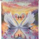 Couple Swan Blanket, Cozy Flannel Romantic Lake and Petal Blankets, All Season Soft Throw for Travel Home Decor, Lightweight Sofa Bed Throws, Valentine's Gifts for Women Adults, 50"60"