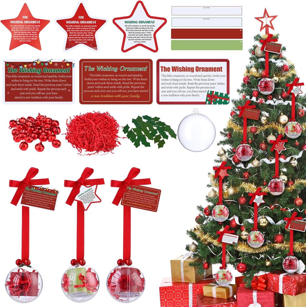 Tenceur 12 Pack Christmas Ornament Making Kit Wishing Clear Fillable Ornaments Decorating Kit Christmas Crafts Hanging Wishes Decoration with Glitter Sequin for Tree Party Favor Women Men Friends