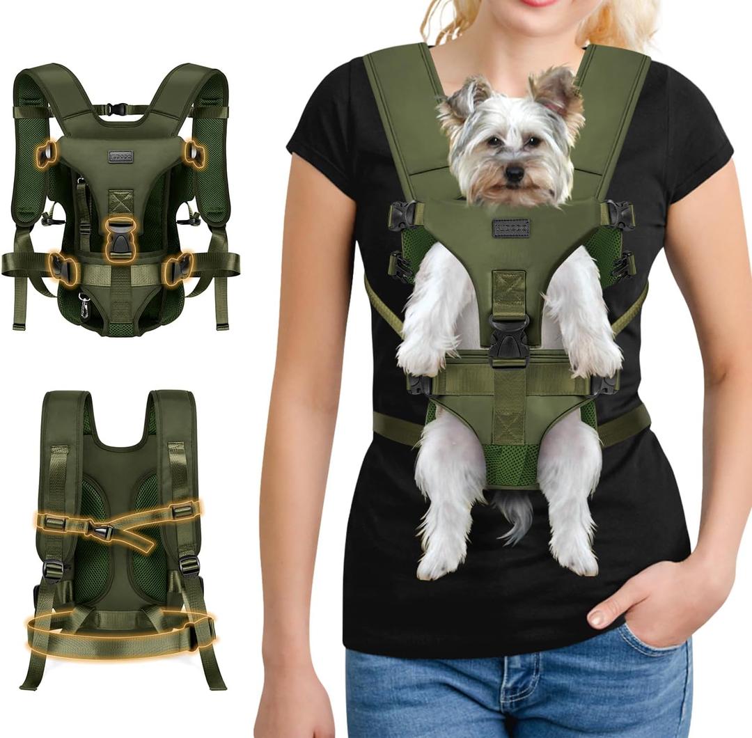 YUDODO Front Pet Carrier Backpack for Small Dogs and Cats, Secure and Breathable Mesh, Ergonomic Support, Adjustable for Walking, Hiking, or Travel (Army Green M) (Medium (11-18lbs))