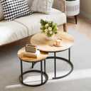 Garden 4 you Nesting Coffee Table, 23.6" Round Coffee Table Set of 2, Wooden Nesting Table Set for with Metal Frame, Side Tables for Living Room Bedroom Balcony, Brown, 23.6" X 17.7" X 18", 15.7" X 15.7" X 18"
