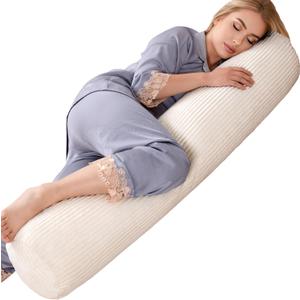 1 MIDDLE ONE Body Pillow for Adults, Long Bolster Pillow for Bed, Decorative Round Roll Hug Pillow with Corduroy Cover (Off-White, 47x7.87 inch)