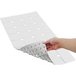 Bathtub Mat Non Slip 15" x 28" Silicone Foldable Tub Mat with Strong Suction Cups & Large Drain Holes, Durable & Eco-Friendly, for Smooth Surfaces, Ideal for Seniors, Adults White