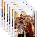6 Packs 7x9 Picture Frame White, Engineered Wood 7 x 9 Photo Frame, 7 by 9 Photo Poster Frame for Wall Hanging and Tabletop Set of 6, White