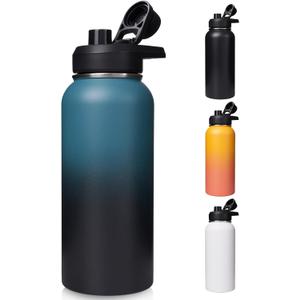 32 oz Insulated Water Bottle with Handle, 304 Stainless Steel Water Bottles with Wide Mouth, Double Wall Vacuum Sports Water Bottle, BPA Free, Keep Cold and Hot, Blue&Black