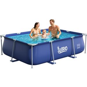Metal Pro 8'3" X 5' X 26" Rectangle Pool Durable Steel Frame Above Ground Pool for Outdoor Backyard Swimming Pool Suitable Friends Family Adults Kids