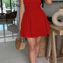 Women's Square Neck Ruffle Hem Mini Dress Ruched Waist Corset Short Party Dresses (Red, S)