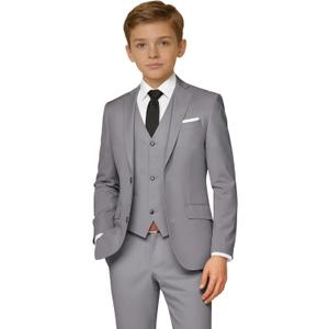 Boys Suit Kids Dress Clothes Wedding Ring Bearer Outfit Formal Wear 16Y (Gray)