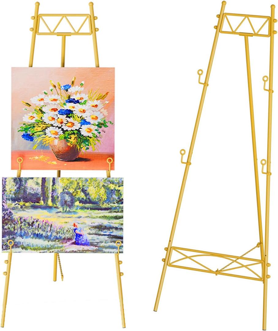 Gold Easel Stand for Sign, Adjustable Metal Wedding Easel Stand for Welcome Sign Heavy Duty Large Easel for Mirror Floor Standing Easel for Painting, Display