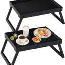 Bamboo Bed Tray Table with Folding Leg, Breakfast for Eating, Kitchen Serving, Food,Sofa, Snacking, Laptop Desk Dinner,2 Pack (Black)