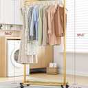 Sakugi Clothes Rack - Clothing Rack with Storage Mesh Shelf & Casters, Heavy-Duty Metal Clothing Rack for Hanging Clothes, Dresses, Coats, Large Load Capacity, Easy Assembly, Gold, 28.0"x16.9"x59.0"