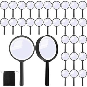 50 Pack Magnifier, Plastic Magnifying Glass Portable Reading Magnifiers for Jewelry Home Office Desk Accessories with Storage Bag, Black