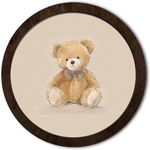 DDYGZYW Kids Room Decor,Bear Nursery Framed Wall Art,Cute Bear Gender Neutral Nursery Round Wooden Wall Art Decor for Kids Boys Girls Toddler Bedroom Room Playroom, 9.8x9.8 Inch