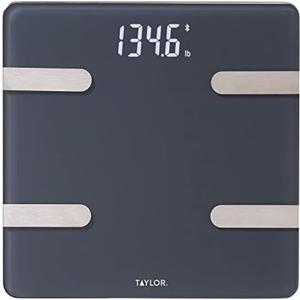 Taylor Bluetooth Smart Body Composition Scale for Body Weight, Body Fat, Water, Muscle and Bone Mass, Weight Tracking, and BMI with Smartphone App, 400 lbs - Charcoal (5297054)