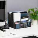 Mind Reader Desktop Organizer with Hanging File Storage, 4 Compartment Letter Size File Holder, Metal Mesh Desk Organizer for Office and Home, Black