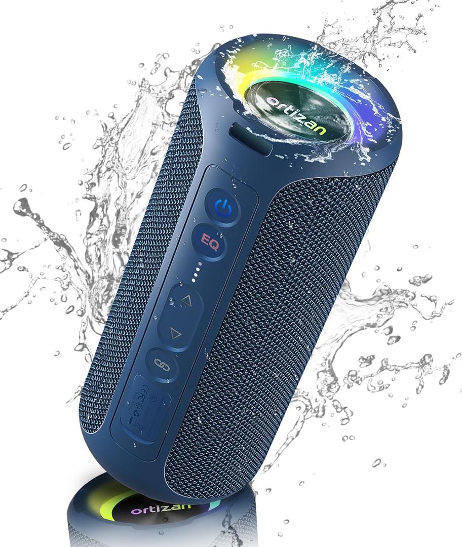 Ortizan Bluetooth Speaker, Portable with Big Audio, Wireless Stereo, 40W Deep Bass, RGB Light, BT5.3, Waterproof Shower Speakers for Outdoor/Beach/Home, Electronic Gift, Blue