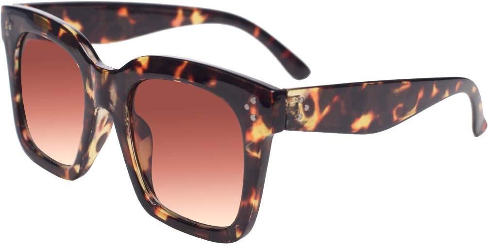 Vintage Women Oversized Sunglasses Designer Luxury Square Sun Glasses UV400 Protection Flat Lens (Tortoise Frame Gradient Brown Lens)