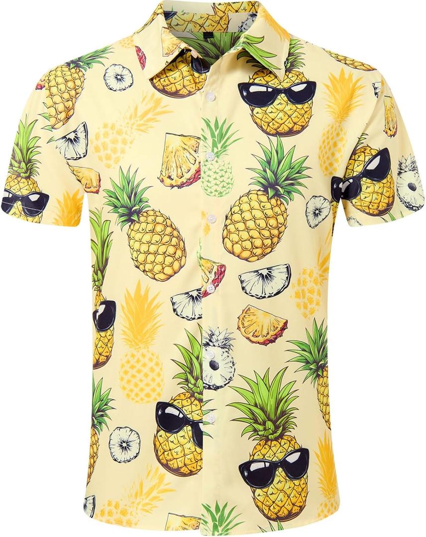 RAISEVERN Mens Hawaiian Shirt Casual Button Down Short Sleeve Tropical Beach Dress Shirt for Summer Holiday (L)