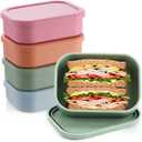 Layhit 4 Pcs Silicone Bento Box Lunch Box for Adult, 23.7 oz Reusable Sandwich Containers Food Storage with Lids Airtight for Lunch Meals Snacks, Dishwasher Freezer Safe (Brick Red Orange Multicolor)