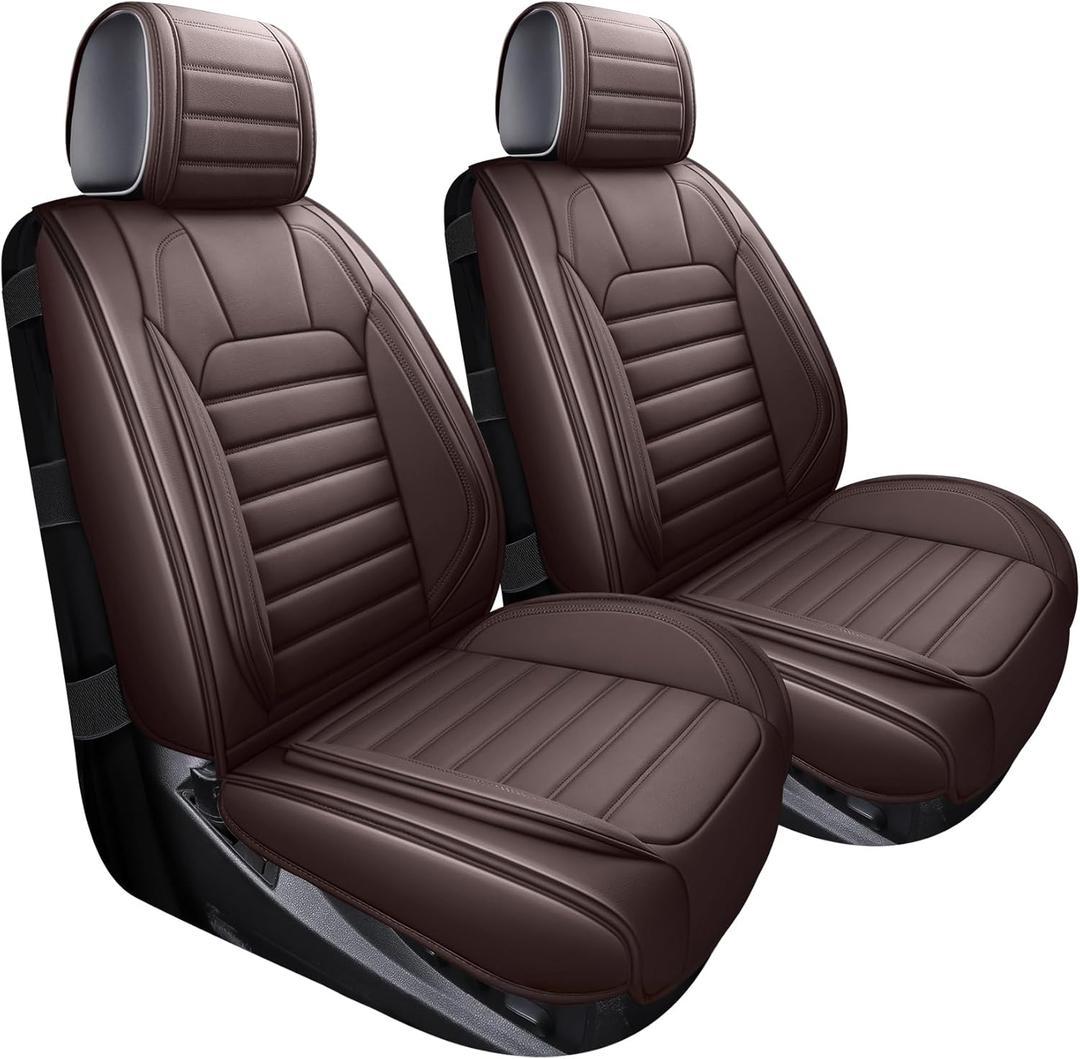 YIERTAI Seat Covers Compatible with Silverado Sierra for 2007-2024 2025 1500/2500/3500 Crew Double Extended Cab Trucks Waterproof Leather Covers Protectors(2 PCS Front only/Brown)