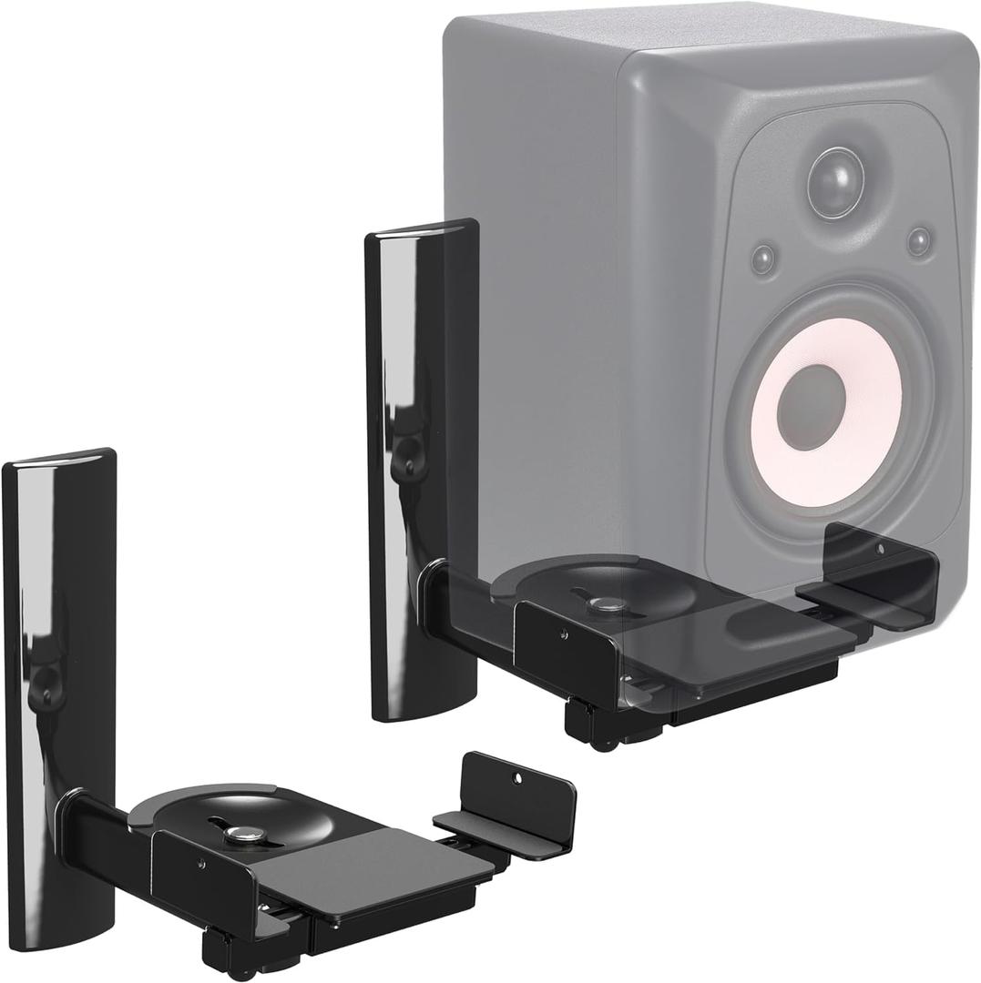 FDM Universal Speaker Wall Mount One Pair of Side Clamping Bookshelf Speaker Mount Bracket with Swivel and Tilt for Sound Speakers 