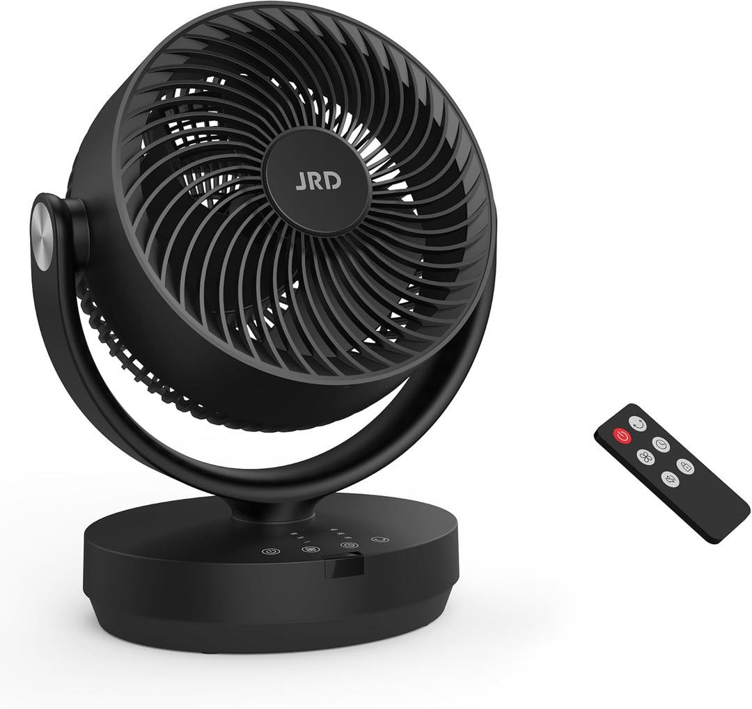 JRD Fans for Bedroom, 90 Oscillating Air Circulator Fan, 13 Inch Quiet Table Fan with Remote, 120 Adjustable Tilt, 3 Speeds, 7H Timer, Powerful Desk Fan for Whole Room Home Office Living Room (Black)